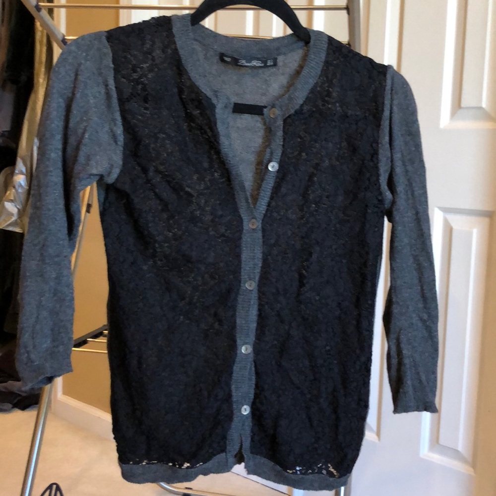 Black lace and grey cardigan